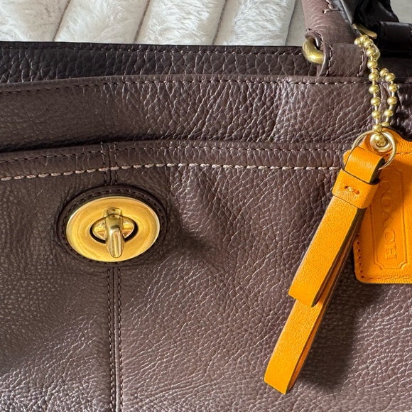 Coach Dark Brown Leather Satchel with Gold Accents - Picture 3 of 6